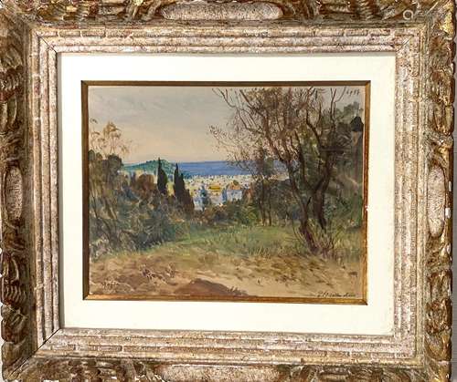 Alexis MOSSA (1844-1926) Vue des hauteurs de Nice Aquarelle ...