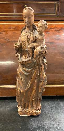 Vierge à l'Enfant Bois sculpté Italie, XVIII ème H. : 48 - L...