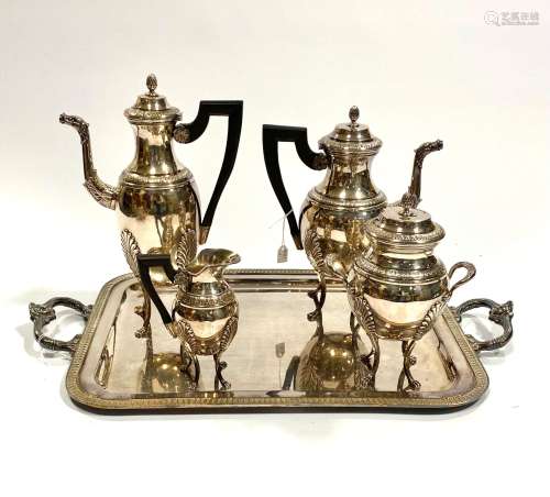 Service à thé et café en métal argenté comprenant une cafeti...