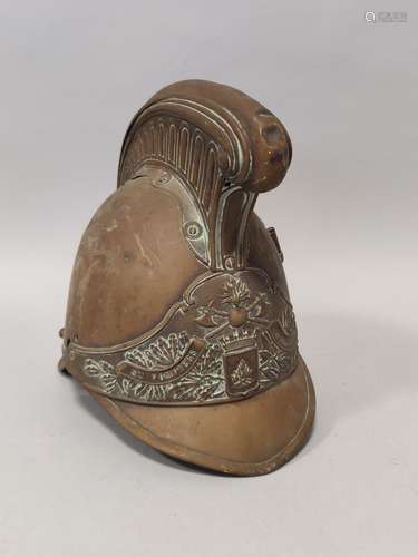 CASQUE de SAPEUR de POMPIER de Sens de Bretagne en laiton. A...