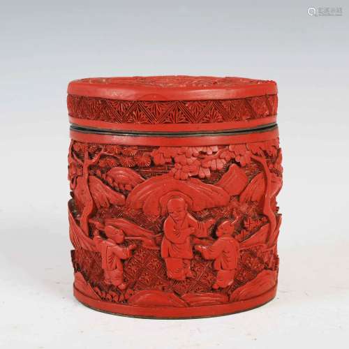 A Chinese cinnabar lacquer cylindrical box and cover, Qing D...