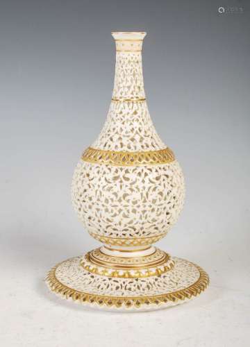 A Grainger & Co. Royal Worcester reticulated bottle vase, da...
