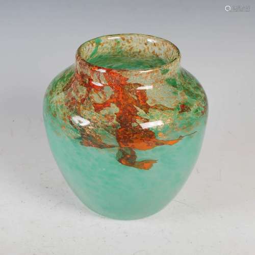 A Monart vase, shape A, mottled green and orange with gold c...