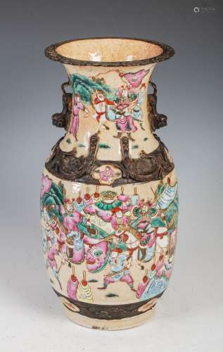 A Chinese porcelain crackle glazed famille rose vase, Qing D...