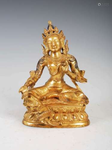 A Chinese gilt bronze figure of Buddha, Qing Dynasty, 16.5cm...