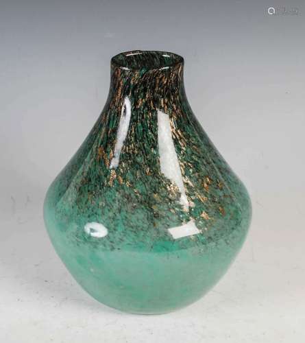 A Monart vase, shape KC, mottled black and green glass with ...