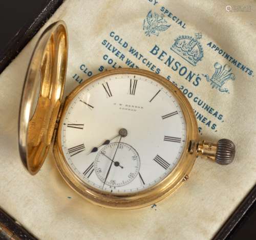 An 18ct gold half hunter pocket watch J.W. BENSON, LONDON, t...