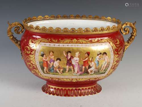 A 19th century Vienna porcelain ormolu mounted twin handled ...