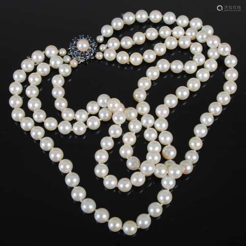 A cultured pearl choker necklet with 18ct white gold culture...
