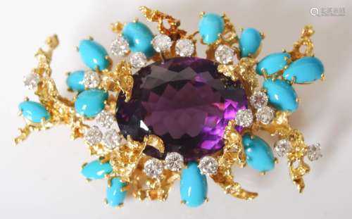 George Weil, a yellow and white metal amethyst, turquoise an...