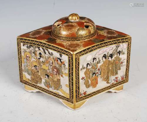 A Japanese Satsuma pottery koro and cover, Meiji Period, dec...