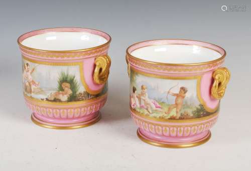A pair of late 19th century continental porcelain pink groun...