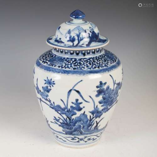 A Japanese Arita blue and white jar and matching cover, Edo ...