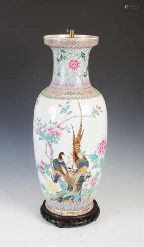 A Chinese porcelain famille rose vase later converted to a t...