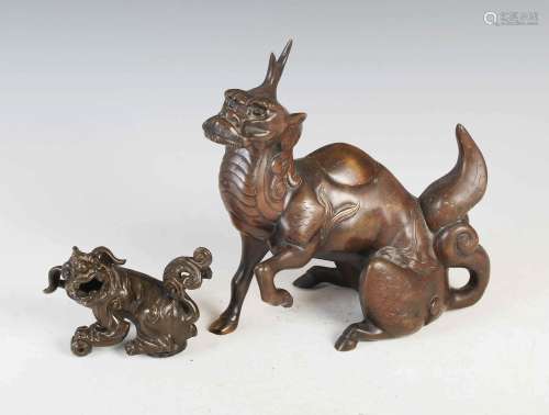 A Chinese bronze Kylin incense burner, Qing Dynasty, modelle...