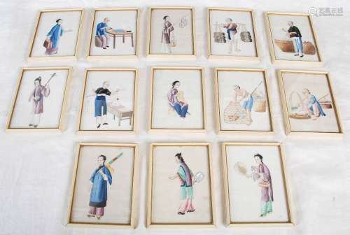 Thirteen Chinese watercolours on pith paper, Qing Dynasty, c...