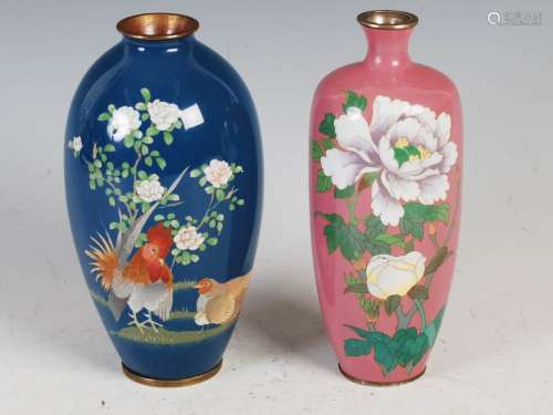 Two Japanese cloisonne vases, Meiji Period, one of tapered c...