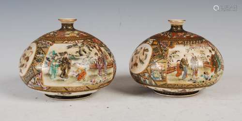 A pair of Japanese Satsuma pottery vases, Meiji Period, the ...