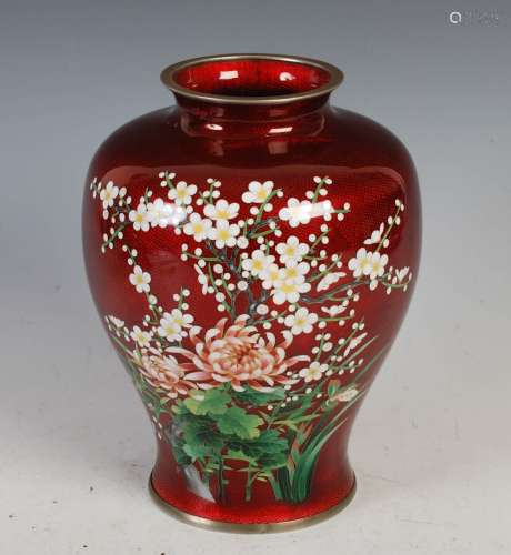 A Japanese silver wire work cloisonne enamel Ginbari vase, T...
