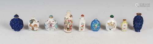 A collection of nine Chinese porcelain snuff bottles, Qing D...