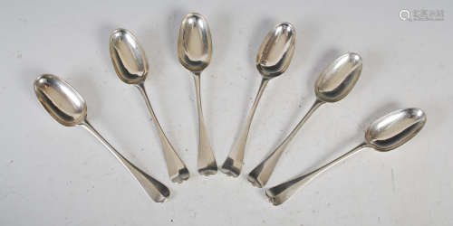 A set of six George II silver table spoons, Edinburgh, 1752,...