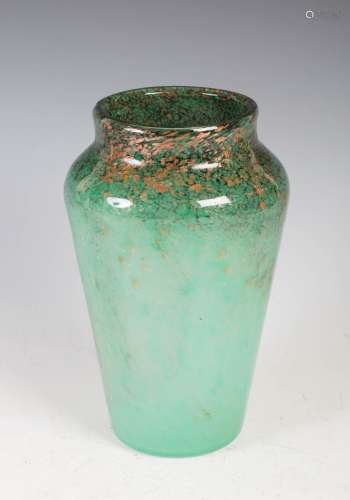 A Monart vase, shape CC, mottled black and green glass with ...