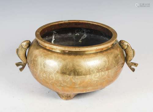 A Chinese bronze censer, Qing Dynasty, with incised line dec...