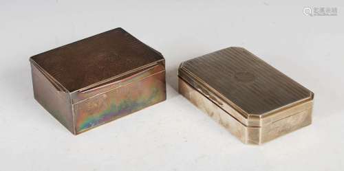 Two George V silver cigarette boxes, one Birmingham, 1915, m...