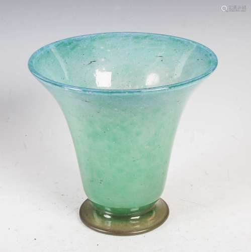 A Monart vase, shape TB, mottled blue and green glass with a...