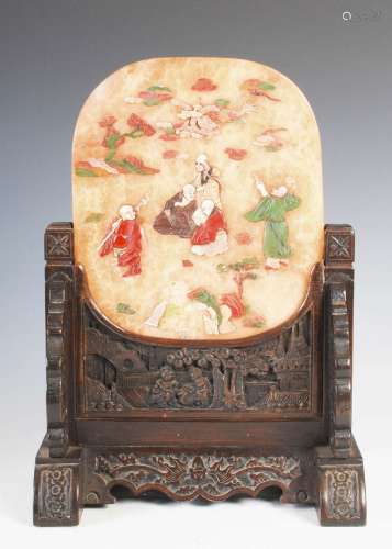A Chinese hardstone and mother of pearl table screen, late 1...
