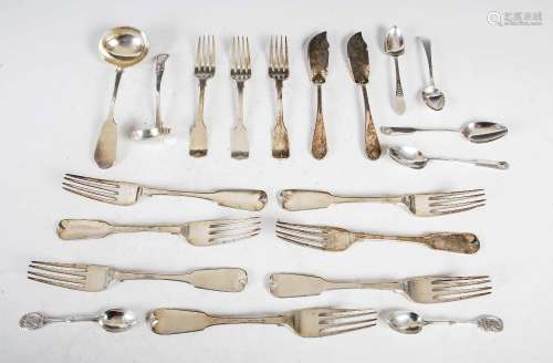 A collection of 19th century silver flatware, to include; a ...