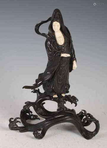 A Japanese bronze and ivory figure of a Bijan, Mieji Period,...