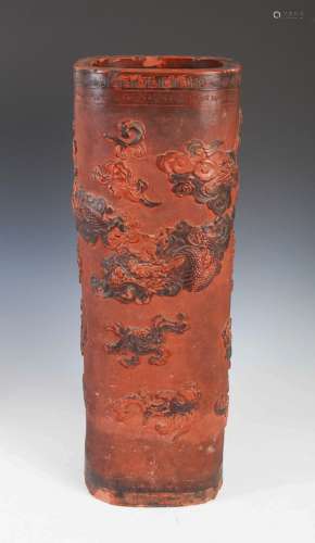 A Chinese terracotta stick stand, late 19th/ early 20th cent...
