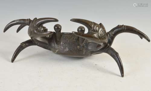 A Japanese bronze model of a crab, Meiji Period, signed, 47....