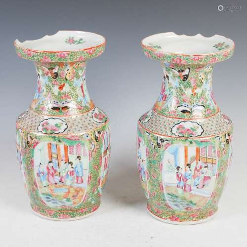 A pair of Chinese porcelain famille rose Canton vases, Qing ...