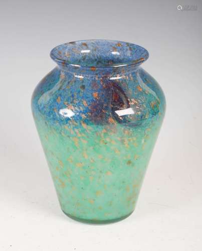 A Monart vase, shape GF, mottled blue, purple and green glas...