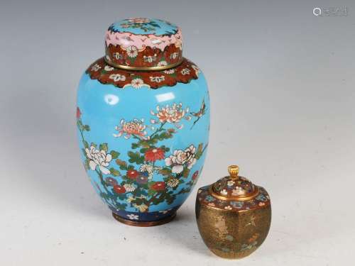 Two Japanese cloisonne jars and covers, Meiji Period, compri...
