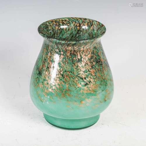 A Monart vase, shape RA, mottled black and green glass with ...