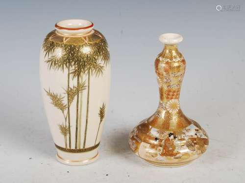 A Japanese Satsuma pottery bottle vase, Meiji Period, decora...