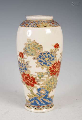 A Japanese Satsuma pottery vase, Meiji Period, with enamelle...