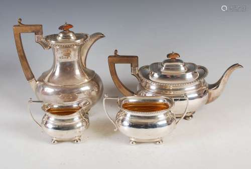 A George V four piece silver tea set, Birmingham, 1922, make...