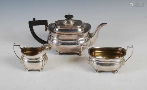A George VI three piece silver tea set, London, 1939, makers...