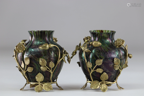 Pair of Art Nouveau vases in the spirit of Loetz