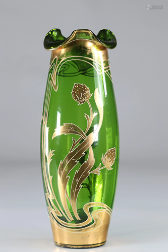 Green and gold Art Nouveau vase