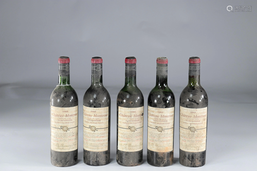 5 bottles - 75cl red wine - chateau montrose 1966