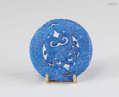 China pendant in Lapis-Lazuli dragons and carved