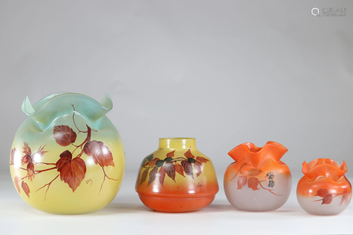 Legras set of 4 vases with floral decoration