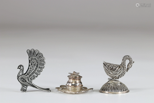 Lot of 3 silver filigree objects