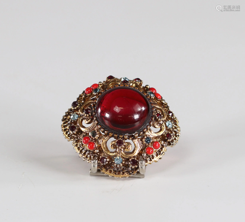 Beautiful coral and precious stone brooch