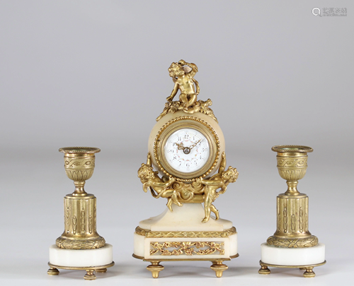 Louis XV style bronze and marble desk garniture and